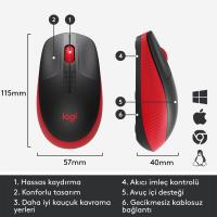 LOGITECH M190 Büyük Boy Kablosuz Kırmızı Mouse 910-005908  Kablosuz WİRELESS